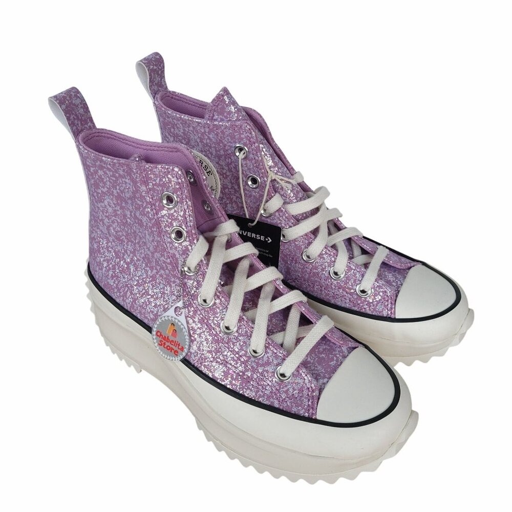 ✨Converse Run Star Hike Platform Hi 9 Women Shoes Sneaker Glitter Purple A10096C - Picture 3 of 9